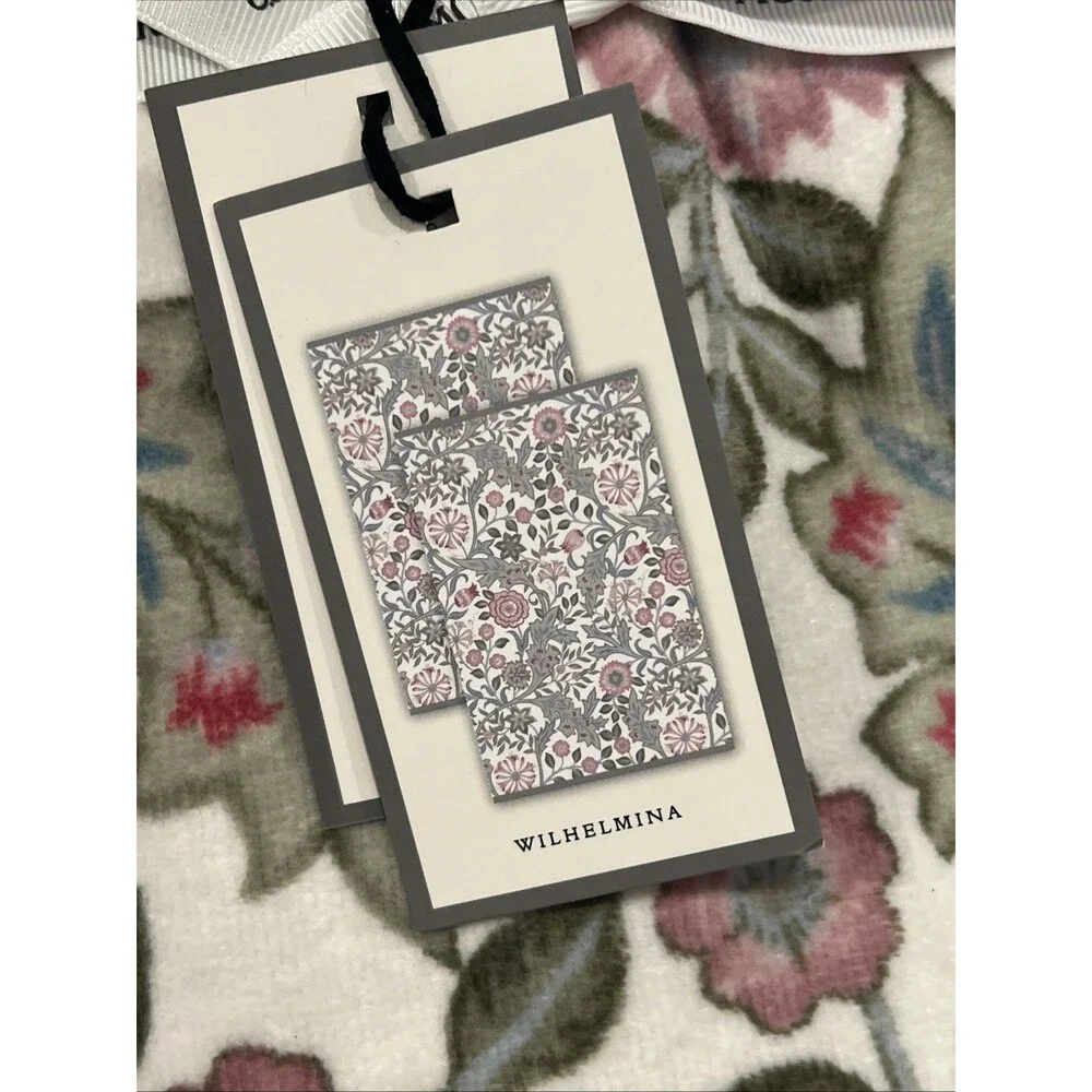 2 Morris & Co. Wilhelmina Floral Velour HAND Towels Botanical Green Pink New